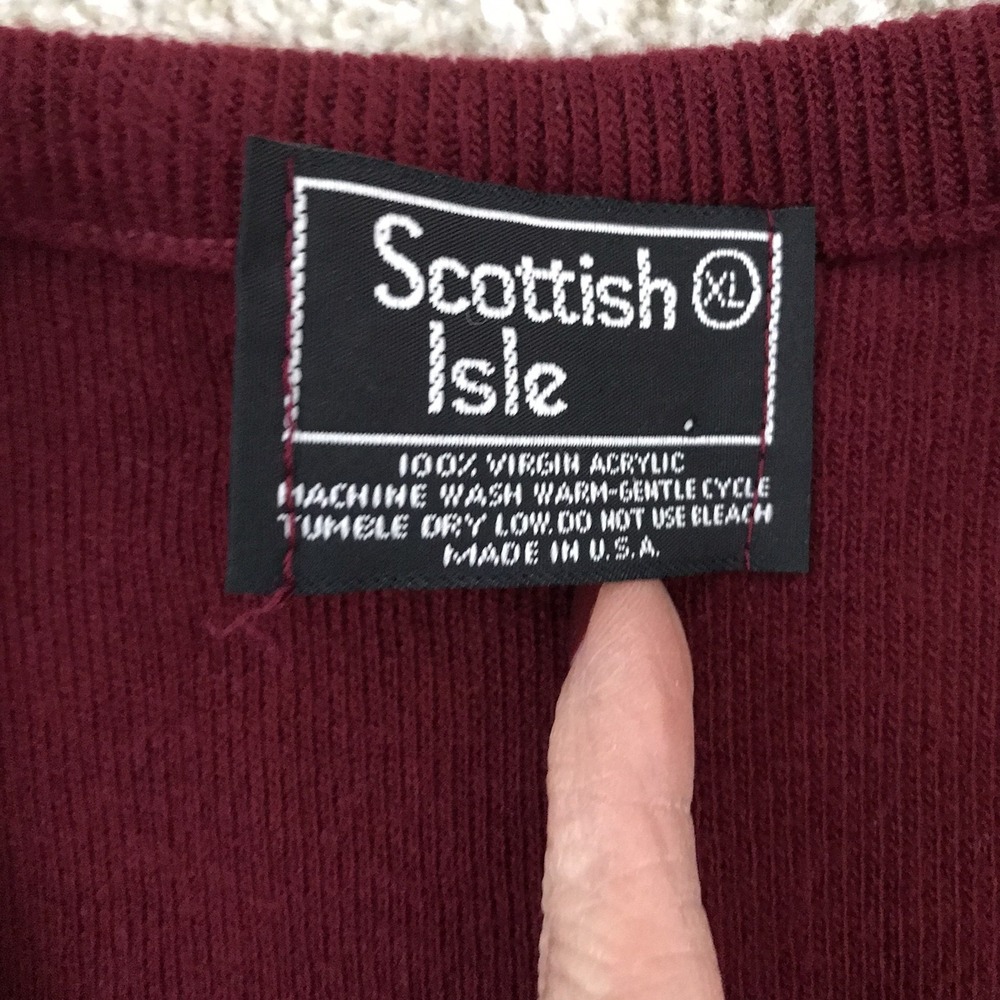 Vintage Scottish Isle Sweater XL Burgundy 100% Virgin Acrylic Union Made USA - Picture 6 of 11